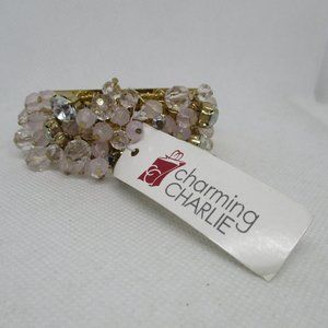 Charming Charlie Rhinestone Beaded Cuff Bracelet Large Rhinestones Pink Faceted